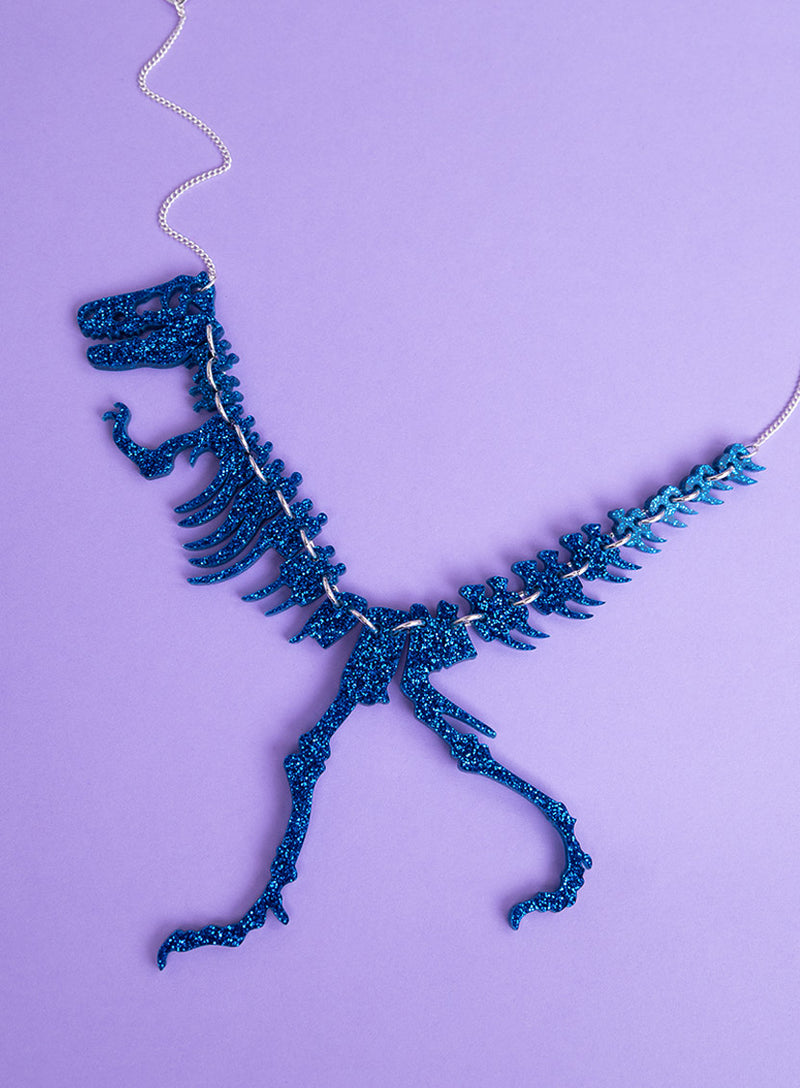 Dinosaur Necklace - Glitter Blue