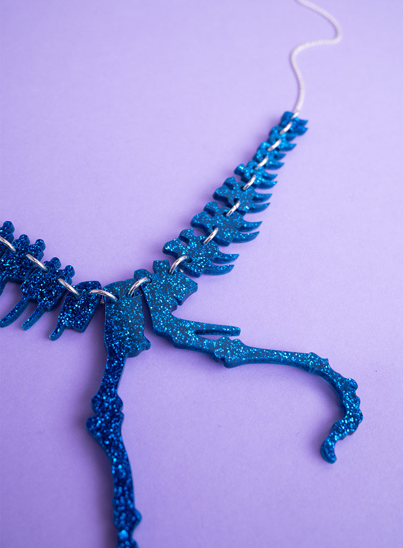 Dinosaur Necklace - Glitter Blue