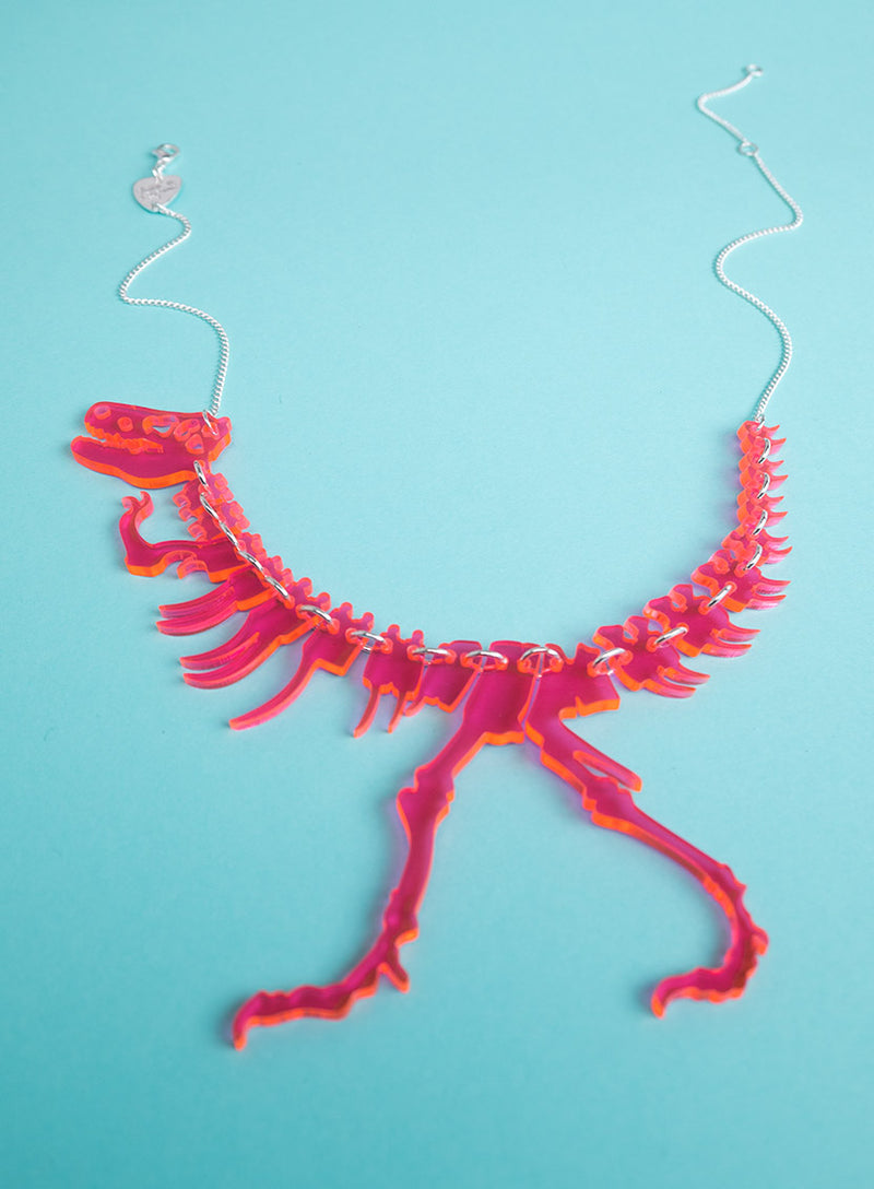 Dinosaur Necklace - Electric Pink