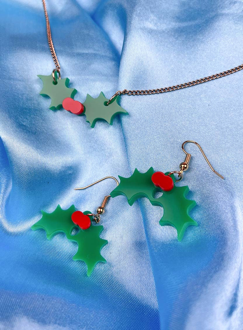 Holly Drop Earrings - Recycled Green