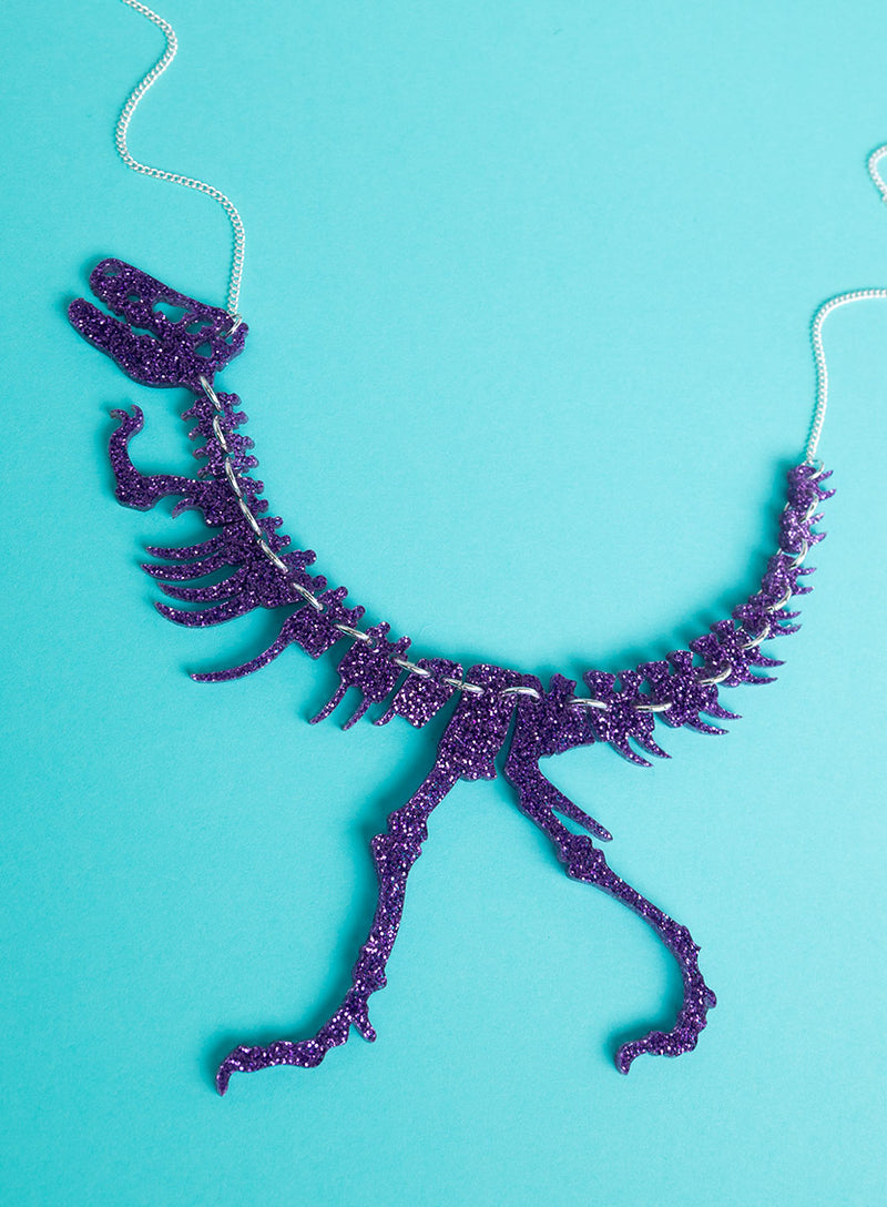 Dinosaur Necklace - Glitter Lilac