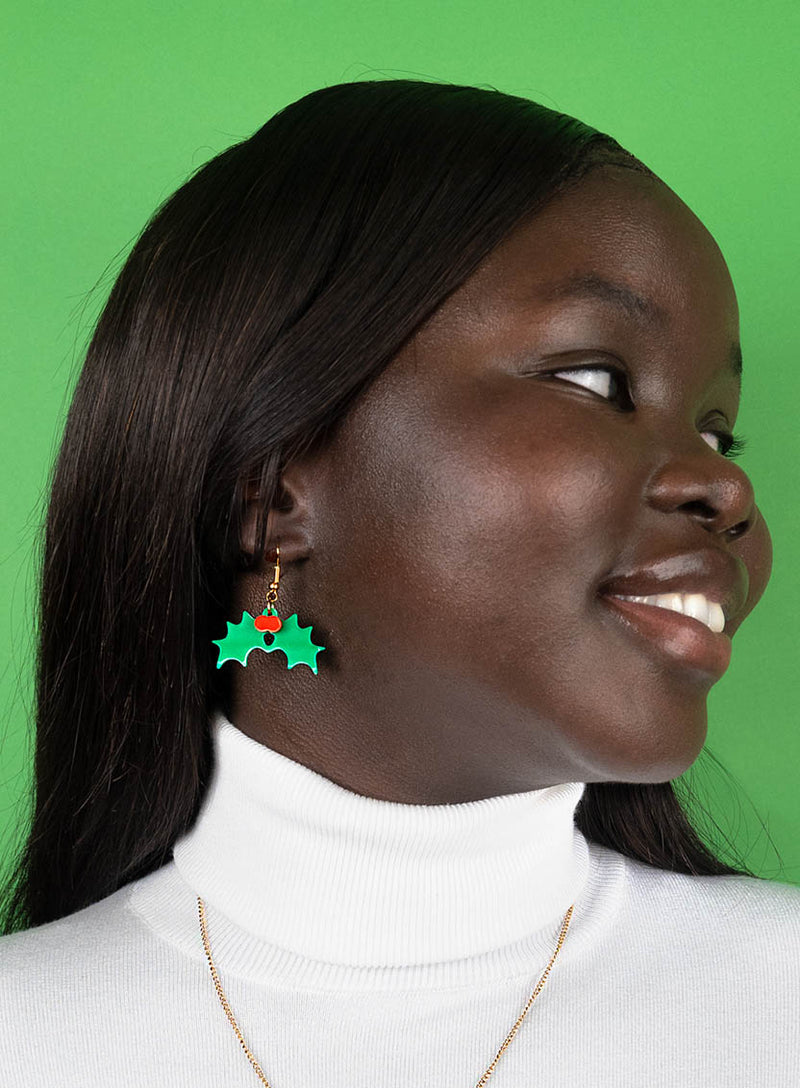 Holly Drop Earrings - Recycled Green
