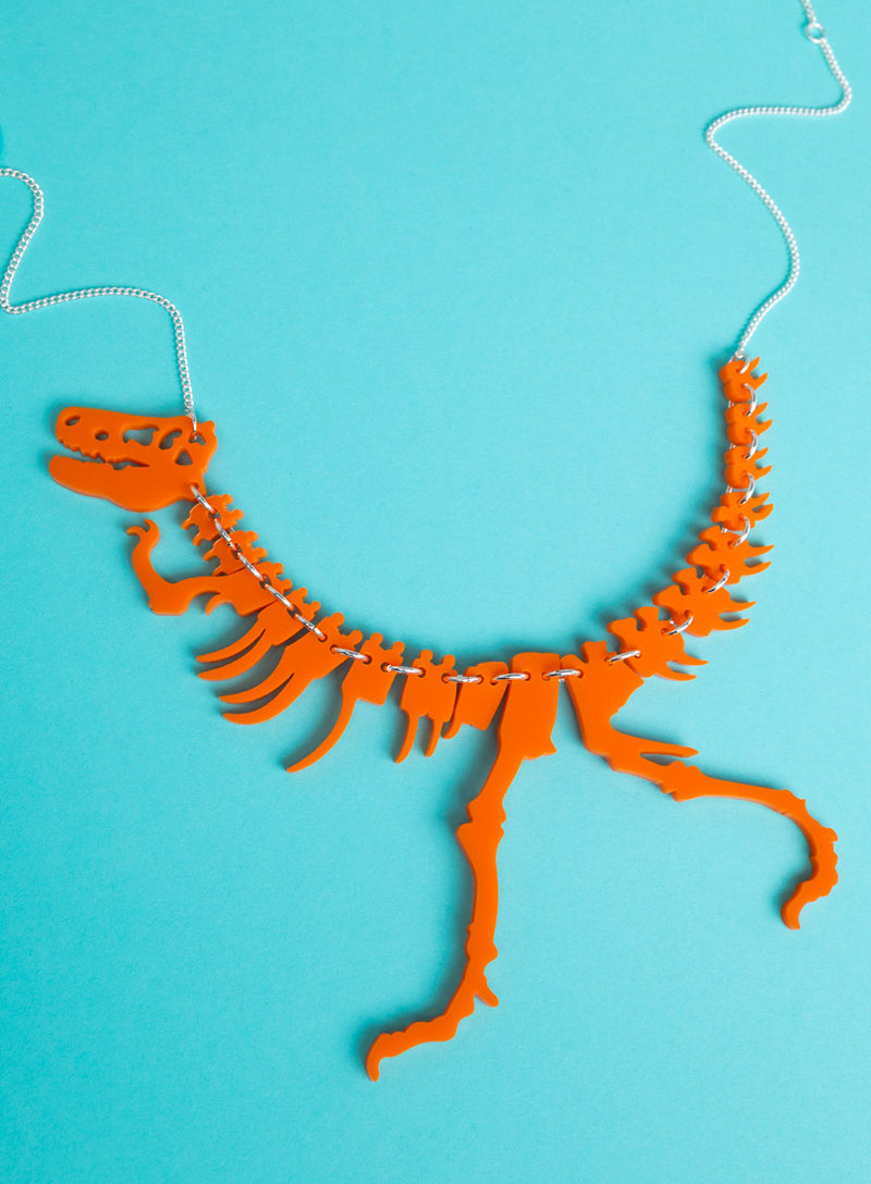Dinosaur Necklace - Recycled Orange
