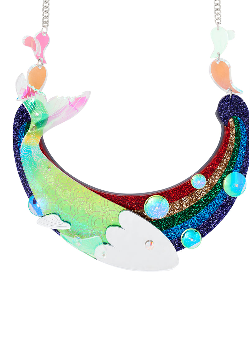 rainbow fish statement necklace