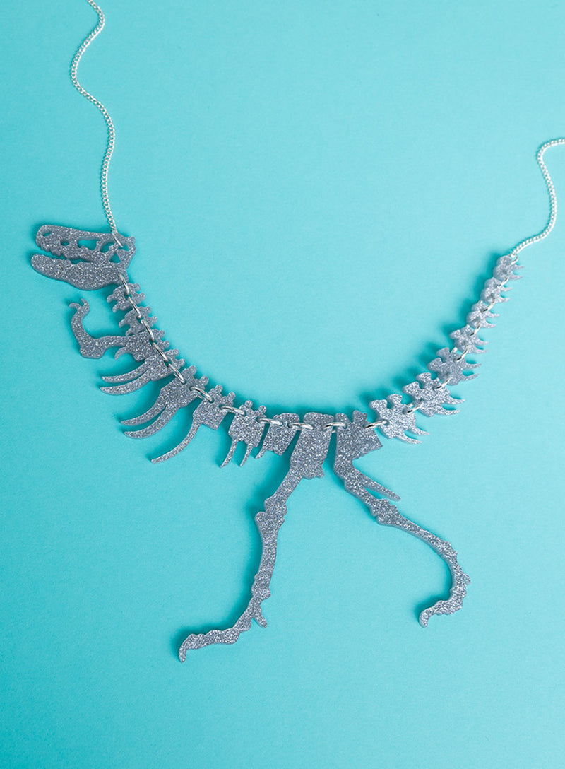 Dinosaur Necklace - Silver Dust